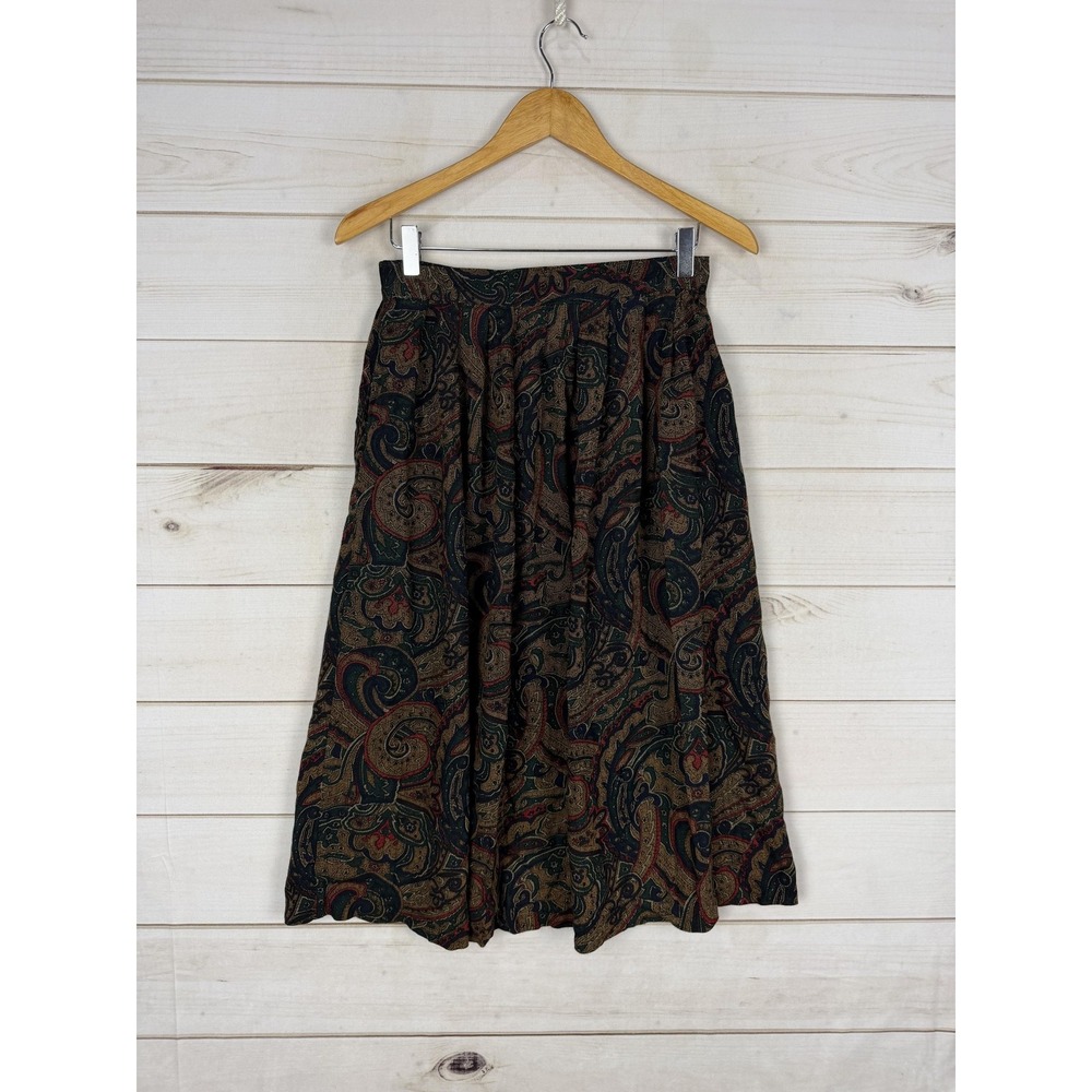 VTG Sag Harbor Skirt Womens Medium Multicolor Paisley Tweed Pleated Midi Boho